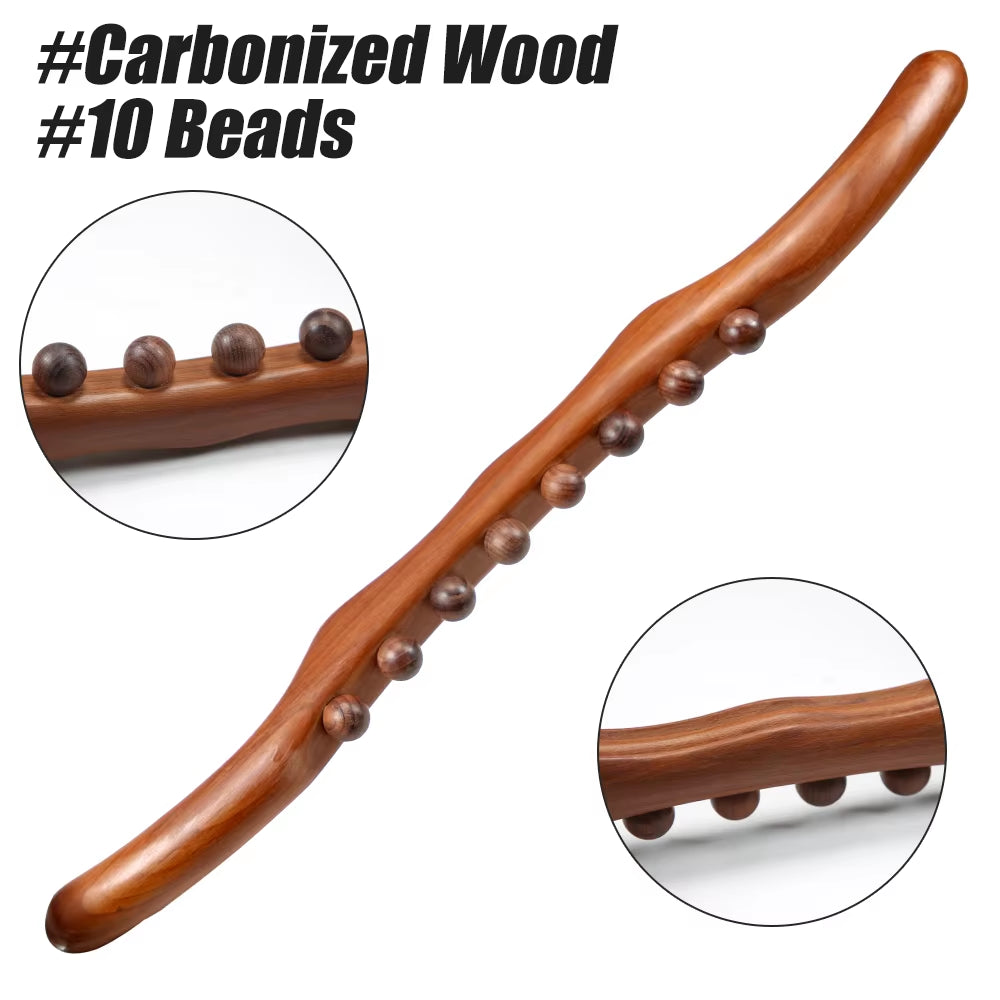 1PC Guasha Wood Stick Tool Wooden Therapy Lymphatic Drainage Massager,Double Row 8 Beads Point Treatment Gua Sha Tools for Back