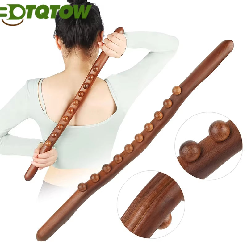 1PC Guasha Wood Stick Tool Wooden Therapy Lymphatic Drainage Massager,Double Row 8 Beads Point Treatment Gua Sha Tools for Back