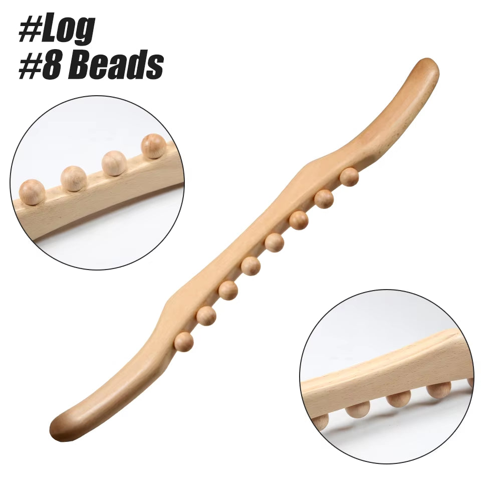 1PC Guasha Wood Stick Tool Wooden Therapy Lymphatic Drainage Massager,Double Row 8 Beads Point Treatment Gua Sha Tools for Back