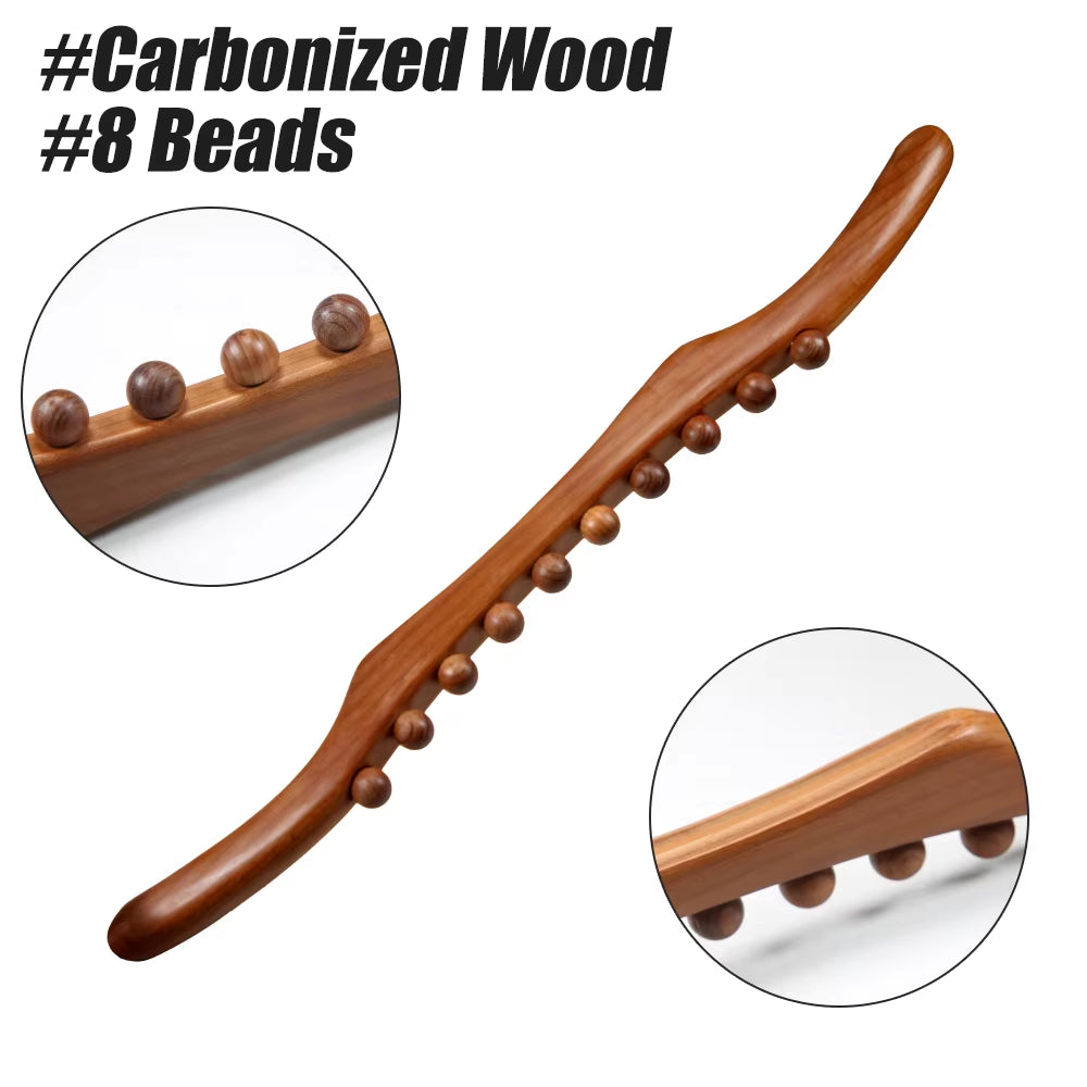 1PC Guasha Wood Stick Tool Wooden Therapy Lymphatic Drainage Massager,Double Row 8 Beads Point Treatment Gua Sha Tools for Back