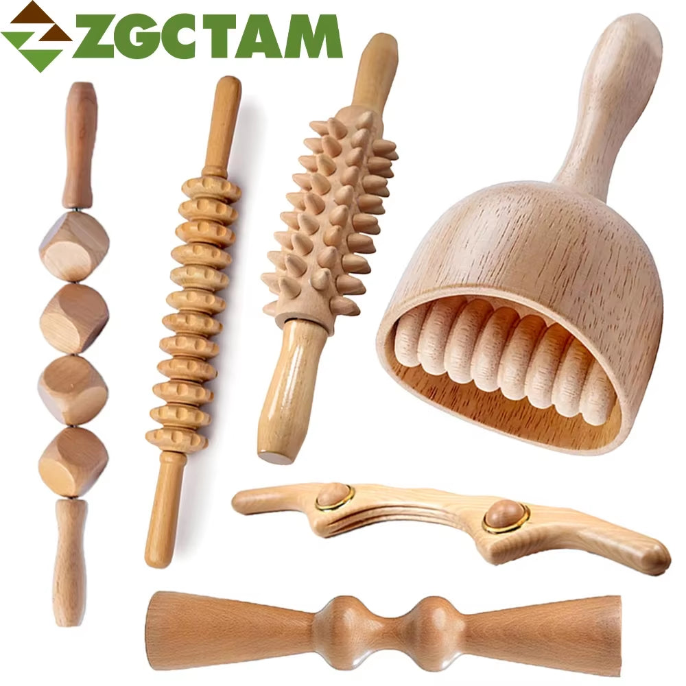 1 Set Wood Therapy Massage Tools, Wooden Gua Sha Body Sculpting anti Cellulite Fascia Massage Roller Stick, Release Muscle Pain