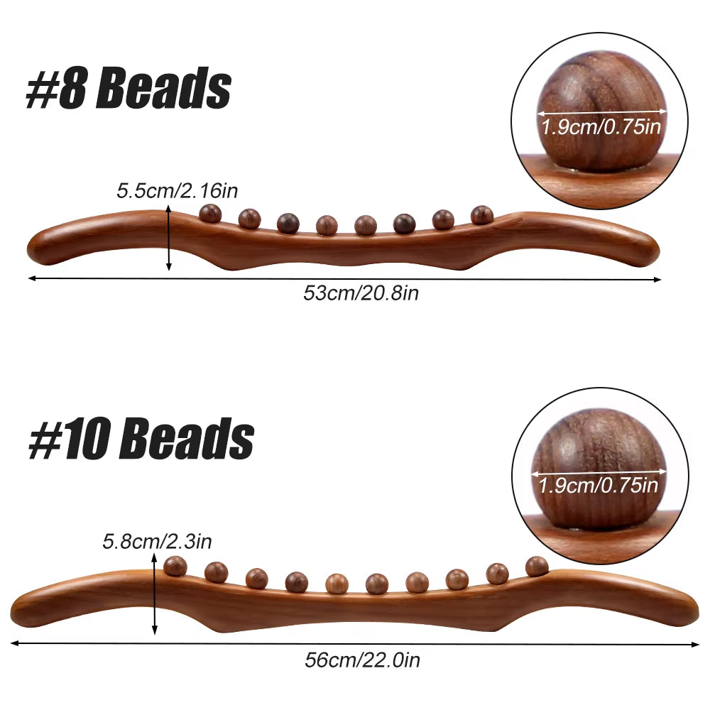 1PC Guasha Wood Stick Tool Wooden Therapy Lymphatic Drainage Massager,Double Row 8 Beads Point Treatment Gua Sha Tools for Back