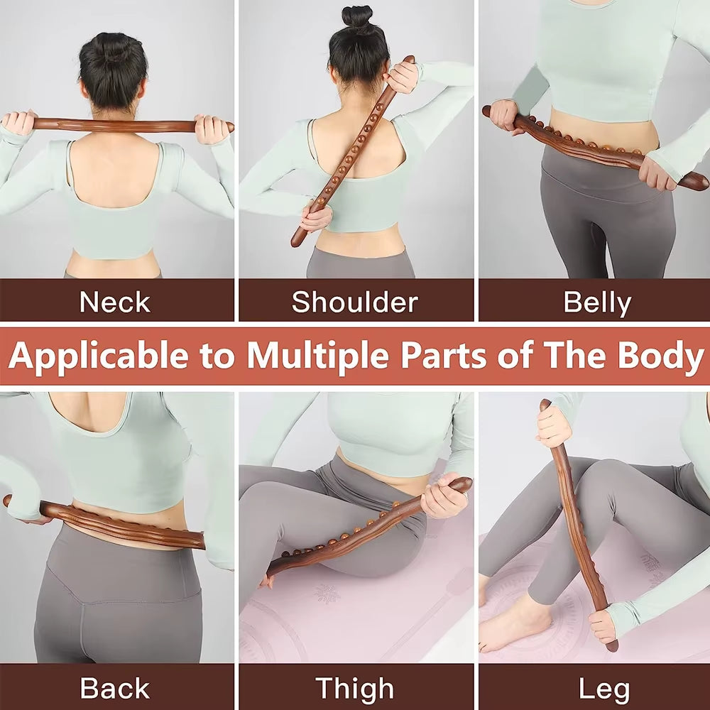 1PC Guasha Wood Stick Tool Wooden Therapy Lymphatic Drainage Massager,Double Row 8 Beads Point Treatment Gua Sha Tools for Back