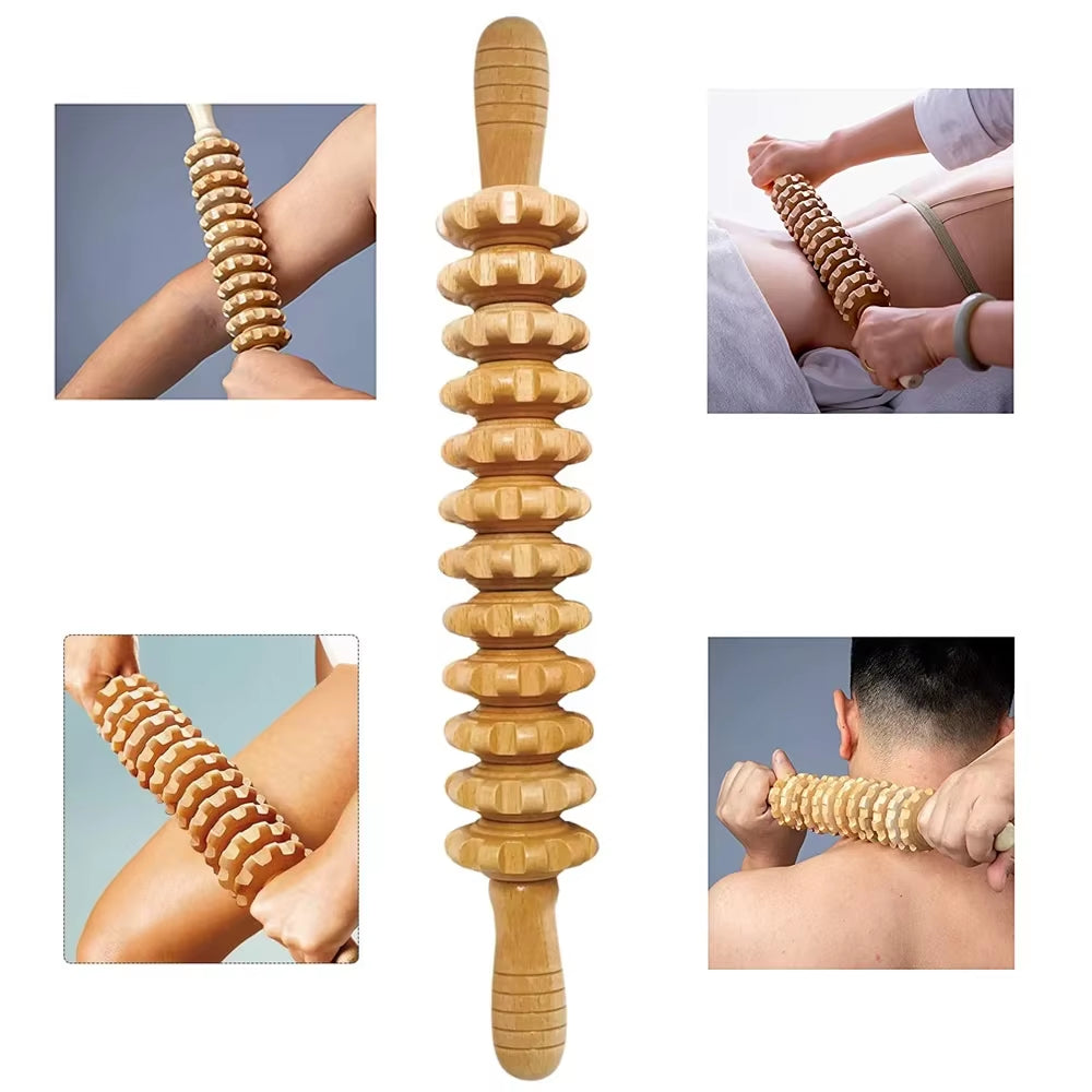 1 Set Wood Therapy Massage Tools, Wooden Gua Sha Body Sculpting anti Cellulite Fascia Massage Roller Stick, Release Muscle Pain