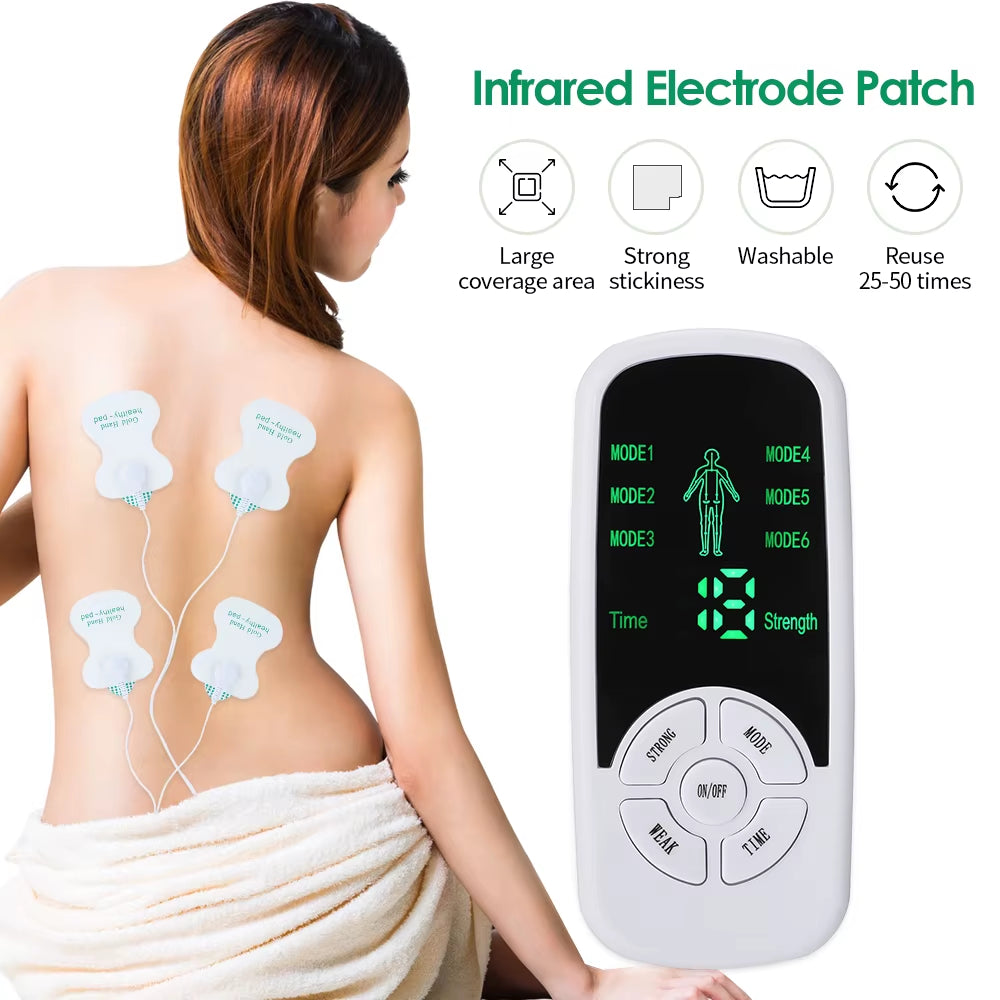 EMS Electric Muscle Stimulator Tens Acupuncture Physiotherapy Digital Meridian Body Massager 4/8PCS Electrode Pads Health Care