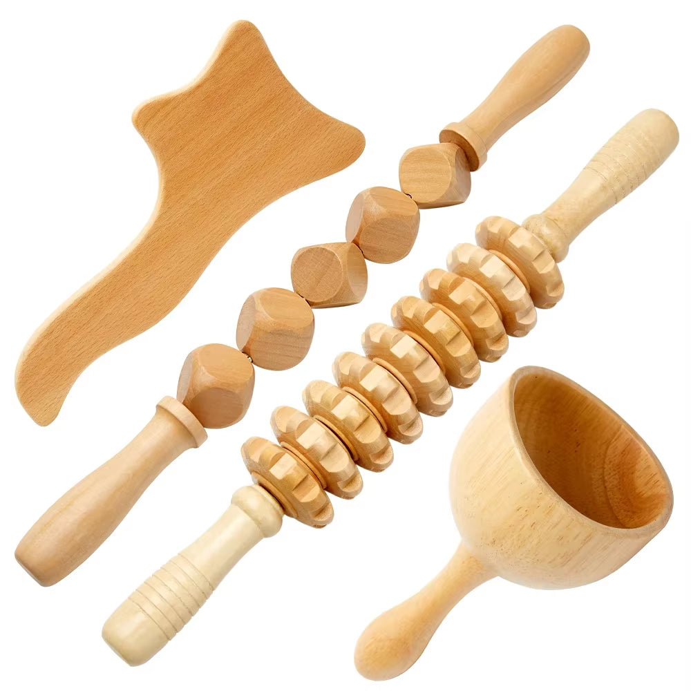 Wood Therapy Massage Tool Lymphatic Drainage Massager anti Cellulite Fascia Massage Roller for Full Body Muscle Relaxation