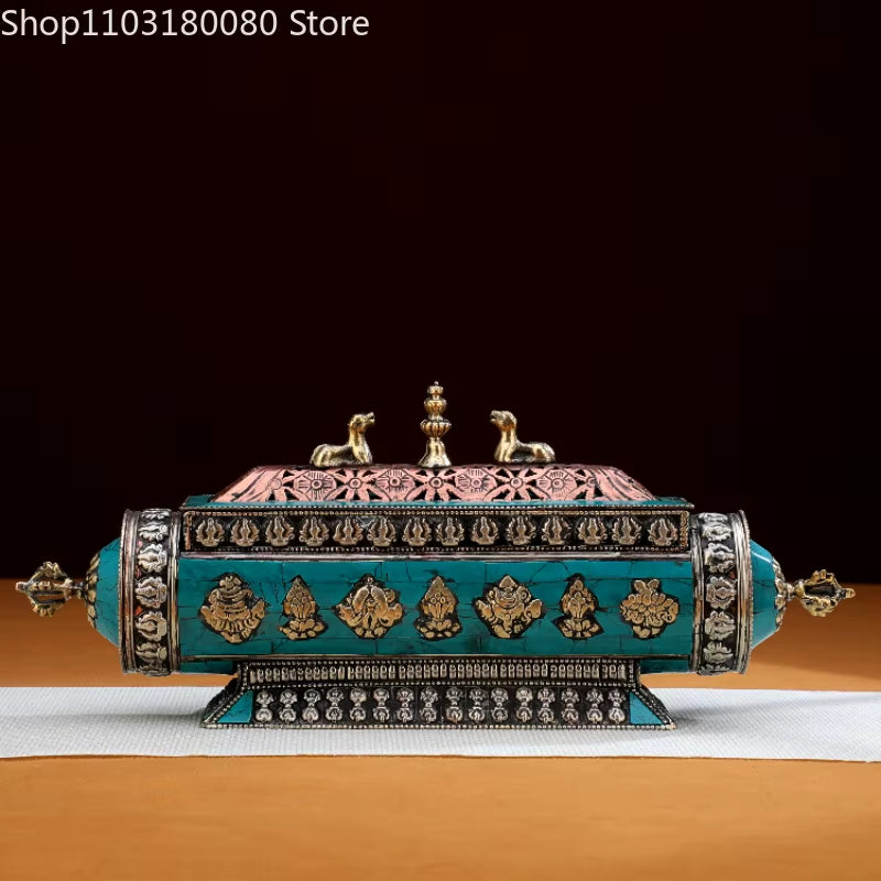 32Cm Copper Incense Burner Tibet Eight Auspicious Censer Nepal