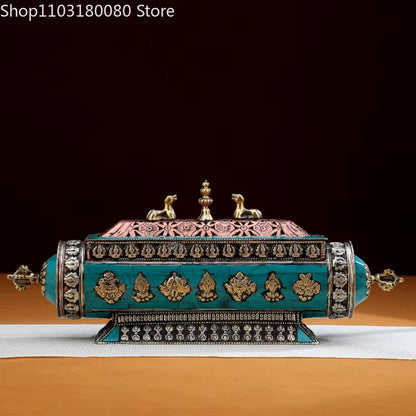 32Cm Copper Incense Burner Tibet Eight Auspicious Censer Nepal