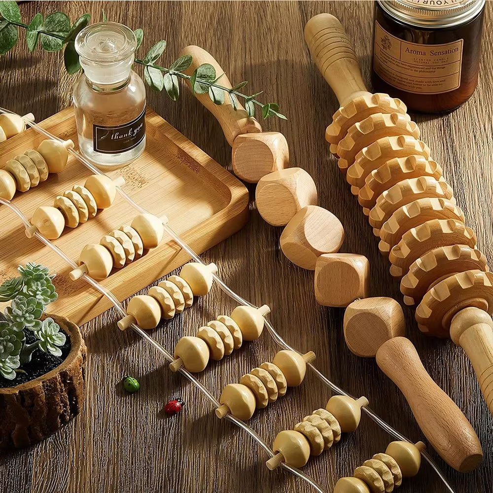 Wooden Massage Tools Handheld anti Cellulite Massager Roller Lymphatic Drainage Massage Tools for Full Body Muscle Pain Relief