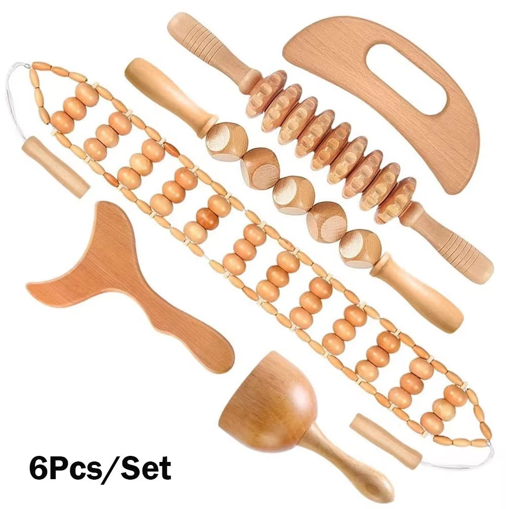 Wood Therapy Massage Tools Set, Wooden Massager for Body Shaping Massage Tool, Wood Therapy Tools for Relieving Muscle Pain Body