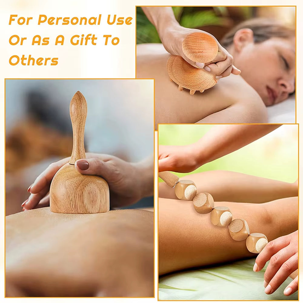 6 in 1 Wood Therapy Massage Tool Lymphatic Drainage Massager anti Cellulite Fascia Massage Roller for Full Body Muscle Relaxatio