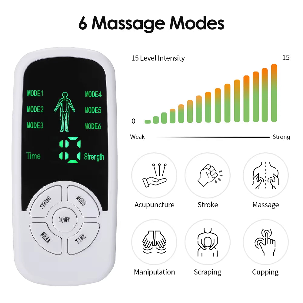 EMS Electric Muscle Stimulator Tens Acupuncture Physiotherapy Digital Meridian Body Massager 4/8PCS Electrode Pads Health Care