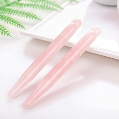 Rose Quartz Acupuncture Pen Jade Massage Wand Guasha Rod Tool Scraper Scraping Eye Stick