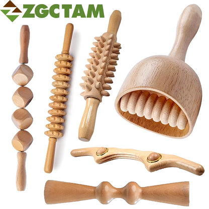 1 Set Wood Therapy Massage Tools, Wooden Gua Sha Body Sculpting anti Cellulite Fascia Massage Roller Stick, Release Muscle Pain