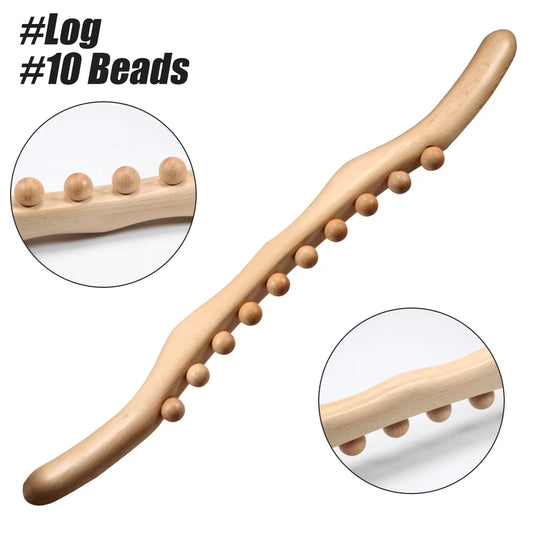 1PC Guasha Wood Stick Tool Wooden Therapy Lymphatic Drainage Massager,Double Row 8 Beads Point Treatment Gua Sha Tools for Back