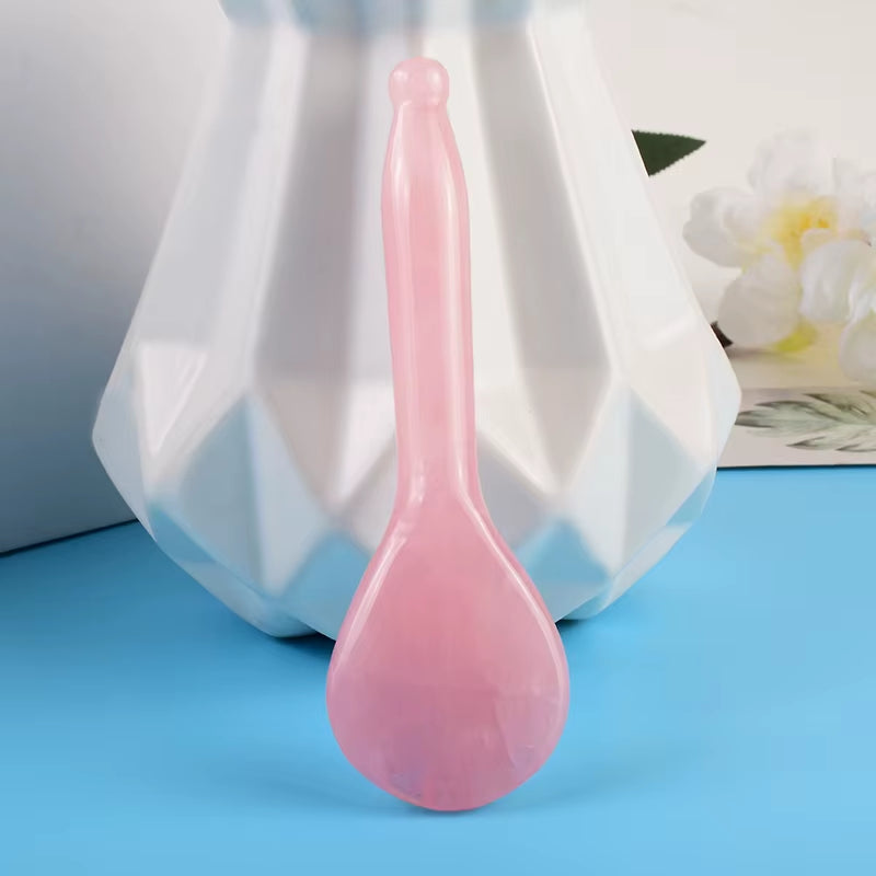 Rose Quartz round Spoon Shaped Gua Sha Tool Face Massage Wand Head Neck Eye Acupuncture Pen Natural Stone Crystal Beauty Product