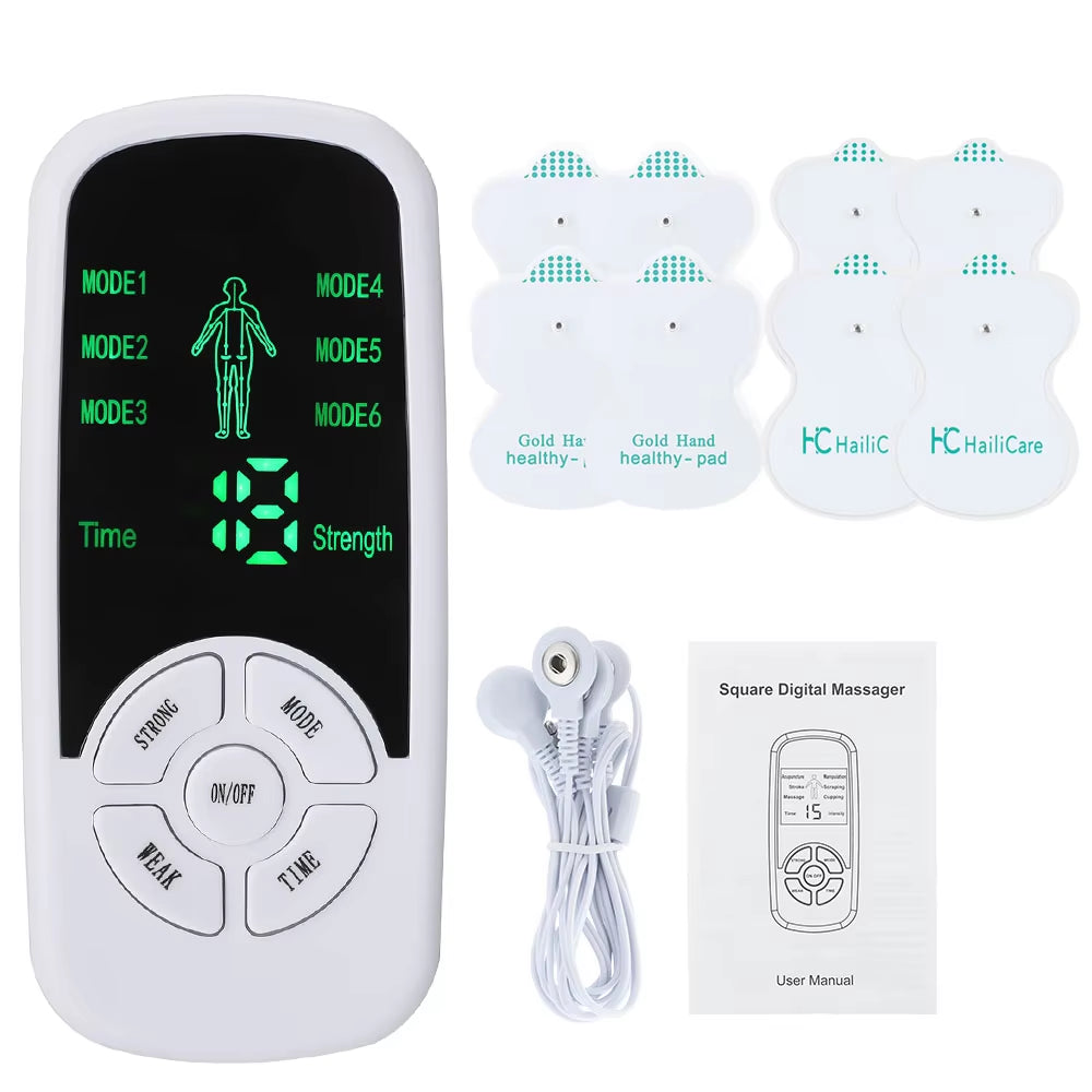 EMS Electric Muscle Stimulator Tens Acupuncture Physiotherapy Digital Meridian Body Massager 4/8PCS Electrode Pads Health Care