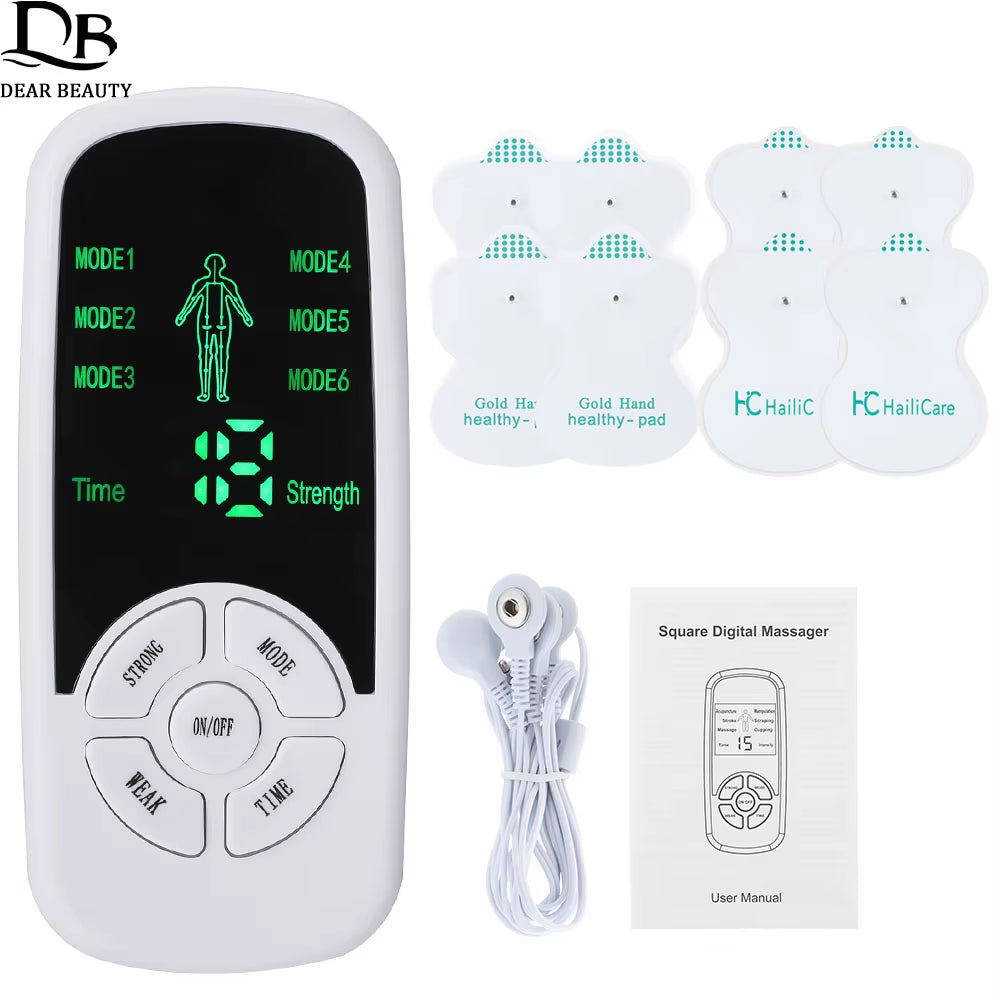 EMS Electric Muscle Stimulator Tens Acupuncture Physiotherapy Digital Meridian Body Massager 4/8PCS Electrode Pads Health Care