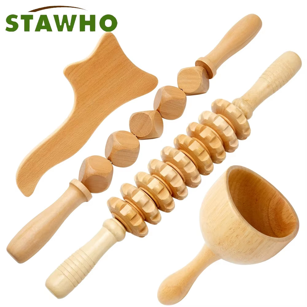 Wood Therapy Massage Tool Lymphatic Drainage Massager anti Cellulite Fascia Massage Roller for Full Body Muscle Relaxation