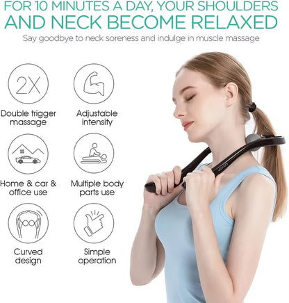 Handheld Neck Massager Roller with 2 Ball, Shiatsu Trigger Point Deep Pressure for Relieve Muscle Soreness & Tension Headache